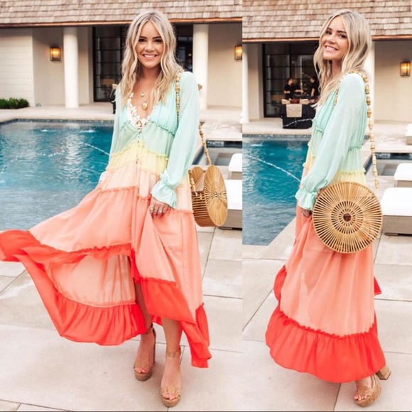 Vici Dresses & Skirts - Vici Wavelength Rainbow Tiered High Low Maxi
